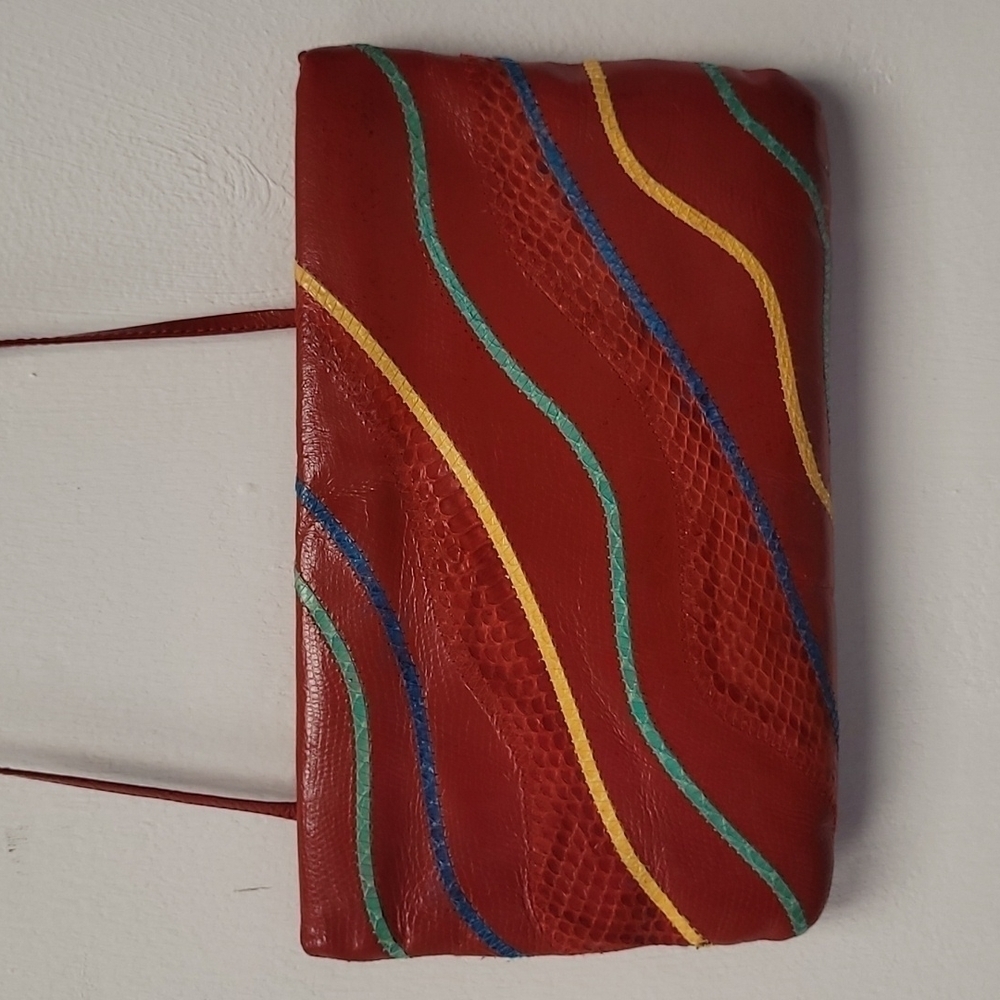 Vintage 80s ASPECTS Red Snakeskin Patchwork Crossbody Bag - Genuine Exotic Leath - Picture 13 of 15